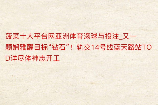 菠菜十大平台网亚洲体育滚球与投注_又一颗娴雅醒目标“钻石”！轨交14号线蓝天路站TOD详尽体神志开工